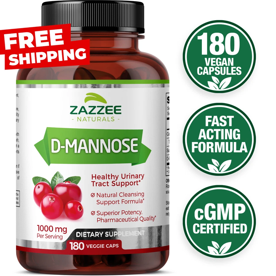D-Mannose Capsules 180 Veggie Caps 1000mg 100% Pure UTI Relief Urinary Tract USA - Image 1 of 4