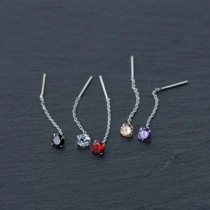 Pendientes colgantes de línea de rosca redondos de plata esterlina 925 A1640 - Imagen 1 de 13
