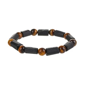 Handmade Black Tourmaline Bracelet with Tiger Eye Beads, Men's Women's Jewelry - Picture 1 of 5