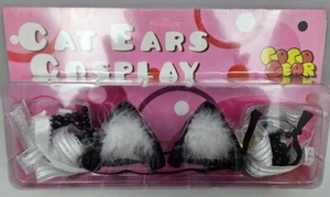Cat Ear Fluffy Anime Cosplay Hair Band Lolita Strip Black/Silver - Picture 1 of 1
