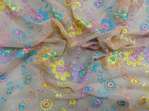 Om Vintage Dupatta Georgette Thread Work Peach Stole Veil Hijab Scarves W-1972 - Picture 1 of 12