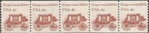 Strip of 5 stamps - Scott 1898A - 4 cent - Stagecoach - 1982 - MNH - Picture 1 of 1