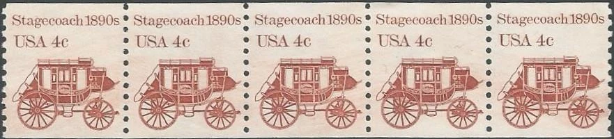 Strip of 5 stamps - Scott 1898A - 4 cent - Stagecoach - 1982 - MNH - Image 1 of 1