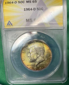 1964-D Kennedy Half Dollar 50C ANACS MS65 Obv+Rev Toned - Picture 1 of 2