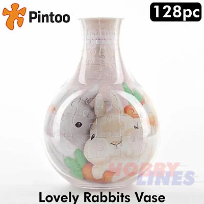 3D Puzzle Vase 5.75" LOVELY RABBITS 128pc Jig-saw puzzle PINTOO Puzzles SD1006 - Image 1 of 4