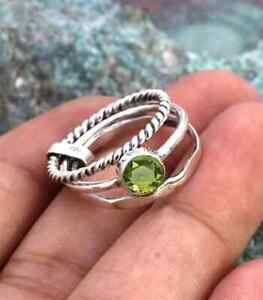 925 Sterling Silver Ring, Peridot Ring, Women's Stacking Band Ring, Stackable