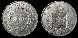 BRAZIL Pedro II Silver 1863 1000 Reis Rio de Janeiro Mint KM# 465 (27 460) - Picture 1 of 3