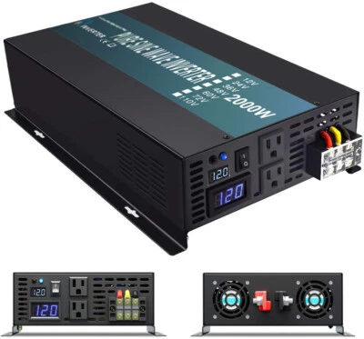 2000W Pure Sine Wave Power Inverter Off Grid 12V DC to 120V AC 60HZ camp home rv - Image 1 of 4