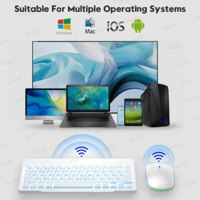 2PC iPad Tablet Phone Laptop Keyboard With Backlit Wireless Bluetooth Mouse AAA+ - Image 1 of 4