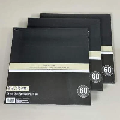 RECUERDOS (3 PAQUETES, 180 HOJAS EN TOTAL) Cartulina Textura Lino 12"x12" Negro Foto 1 de 4