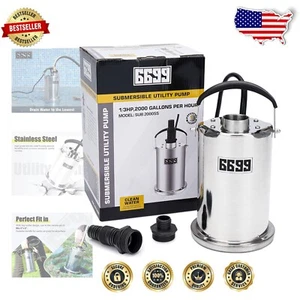 High Flow 1/3HP Stainless Steel Submersible Water Pump - Ideal for Emergencies - Picture 1 of 8