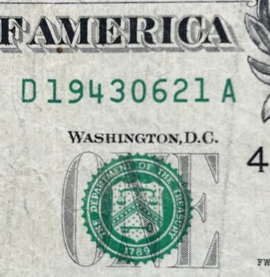 June 21, 1943 Birthday Note Fancy Serial Number $1 Dollar Bill - Image 1 of 4