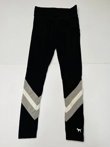PINK Victoria Secret Yoga Leggings Black with White & Grey Wraparound Stripe XS - Picture 1 of 5
