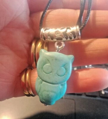 Collana ciondolo gufo vero turchese naturale con GARANZIA portafortuna NUOVA - Immagine 1 di 4