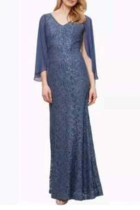 Alex Evenings Women's Long Dress Draped Cowl Back Wedgewood Blue Sz 16  NEW NWT - Picture 1 of 2