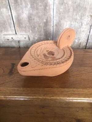 Ancienne Lampe A Huile SOULAINES Terre Cuite Grand Modèle Vintage #A894 - Photo 1/4