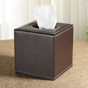 2x PU Leather Square Roll Tissue Boxes Holder Napkin Paper Tray Pumping Case - Picture 1 of 6