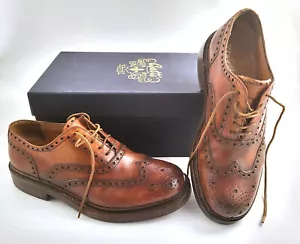 SCARPE UOMO BOTTI TG. 7 ITA 41 PELLE MARRONE CUOIO STRINGATE stile church's - Foto 1 di 8