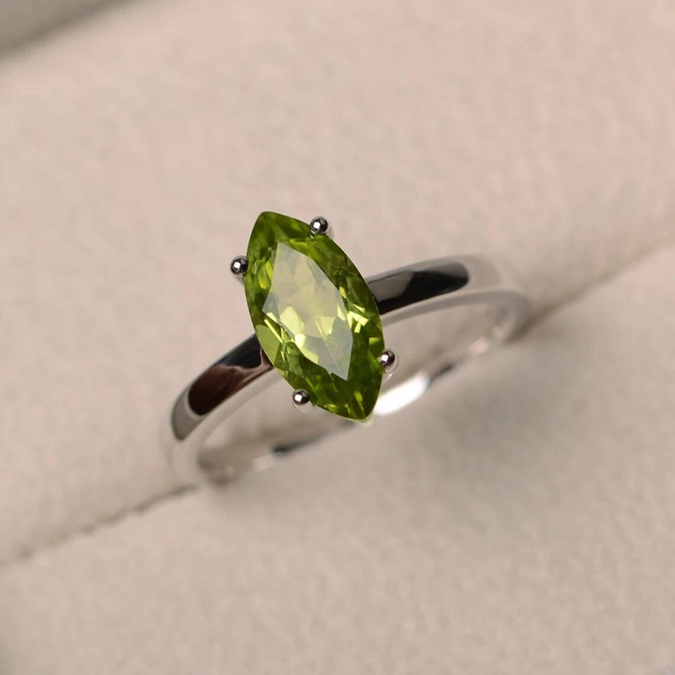 Green Peridot 925 Sterling Silver Dainty Ring Natural Gemstone Women Ring - Image 1 of 4