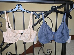 Lot 2 NWT LIVELY Bras 3 38 C Casual women Lace Beige Gray Wire Wireless - Picture 1 of 15