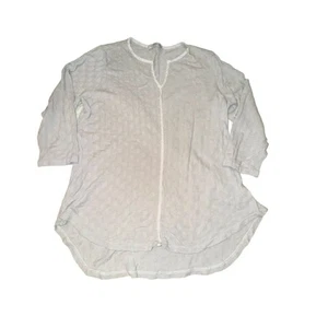 Top Henley taglio sciolto donna L grigio blusa maglia quadri orlo a contrasto manica 1/2 - Foto 1 di 5
