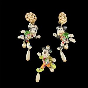 Vintage Disney Bully Germany Mickey Minnie Mouse Ohrringe Perle Edelstein Brosche Anstecknadel - Bild 1 von 24