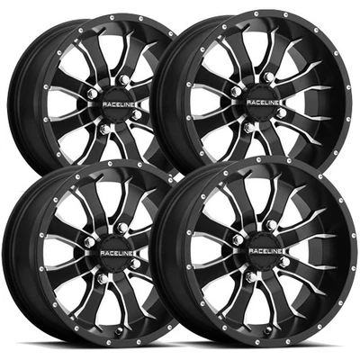 (Set of 4) Raceline UTV A77 Mamba 12x7 4x110 -25mm Black/Machined Wheels Rims - Изображение 1 из 4