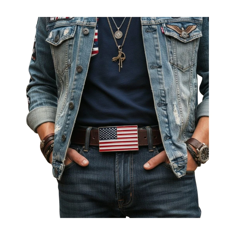 男式女式皮带扣金属银美国国旗 7 月 4 日风格 — 第 1/4 张图片