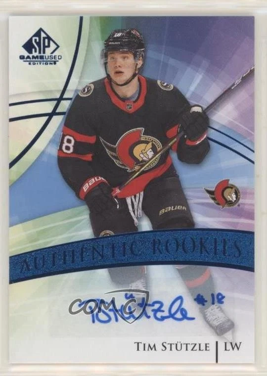 2020 Upper Deck SP Game Used Authentic Rookies Blue Tim Stutzle Rookie Auto RC - Image 1 of 2
