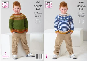 King Cole 6346 Knitting Pattern Double Knit DK Boys Fairisle Sweaters - Picture 1 of 4