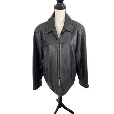 Vintage Dockers Black Zip Front Leather Jacket Large / XL 90s Y2K Oversized - Image 1 of 4