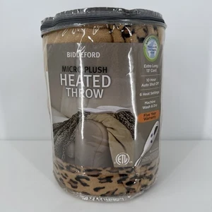 Biddeford Cheetah Leopard Print Micro plush Heated Throw Blanket Auto Shut Off - Picture 1 of 7