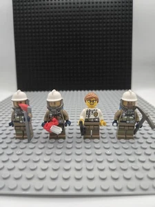 LEGO Brown Jacket Firefighters & Fire Chief Lot Of 4 Minifig Lot w/Accessories - Picture 1 of 5