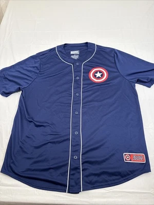 CAMISETA CAPITÁN AMÉRICA 2x Grande Azul #41 Marvel Escudo Logo Béisbol Foto 1 de 4
