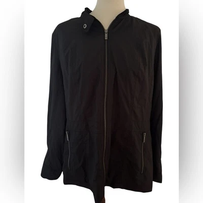 Chaqueta Dennis Basso Para Mujer Negra Ligera De Gran Tamaño Bolsillos con Cremallera Talla Grande Foto 1 de 4