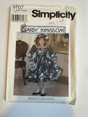 New Uncut FF Size 3-6 Girls Dress, Hat & Purse Sewing Pattern, Simplicity 9707 - Image 1 of 4