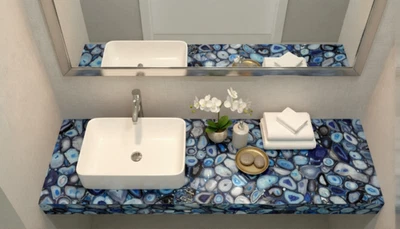 Handcrafted Agate Kitchen Countertop, Golden Epoxy Inlay - Image 1 of 4