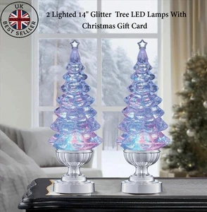 Wirbelnde Flüssigkeit beleuchtet 14" Glitzer 2 Baum LED Lampen mit Weihnachtsgeschenkkarte - Bild 1 von 10