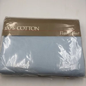 NOS Vintage Full-Size Flannel 100% Cotton Flat Sheet Solid Baby Blue 1980s - Picture 1 of 8
