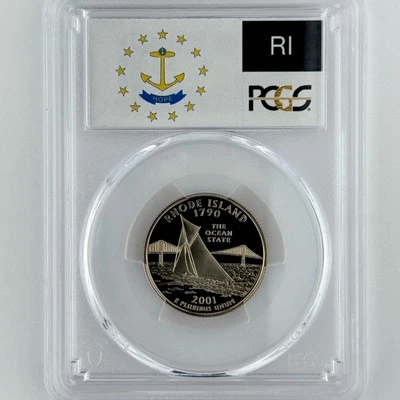 Rhode Island Quarter PR 70 DCAM PCGS Clad 2001 Best Top Grade 25c RI State Flag - Image 1 of 4