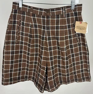 Nuevo con etiquetas Pantalón Corto Vintage Años 90 Marrón Chocolate Cuadros Preppy 29" Cintura Ultra Alta - Imagen 1 de 12