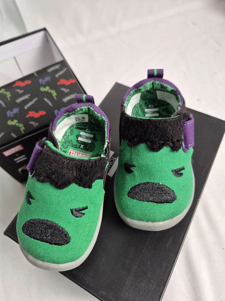 Tiny Toms X Marvel Whiley Hulk SNEAKERS - Toddler Size 5 Shoes Baby Boys