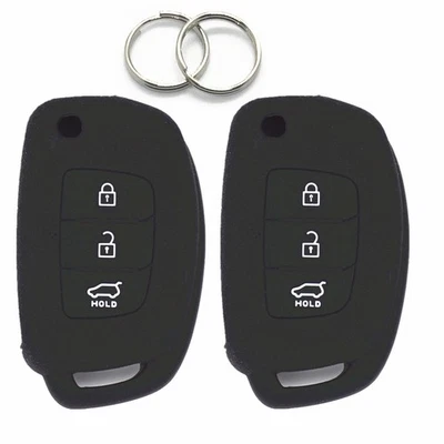 2Pcs Black Silicone For Hyundai SantaFe ix35 Tuscon 3 Buttons Flip Key Fob Cover - Image 1 of 4