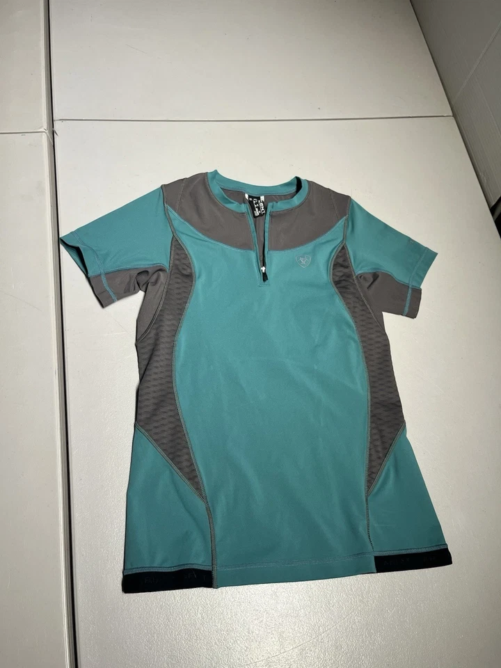 Camisa Ariat Para Mujer Mediana Verde Gris Montar a Caballo 1/4 Cremallera Ascenso Ventilado Top Foto 1 de 4