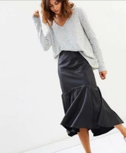 Marle Skirt Sz 8 Black 100% Lamb Nappa Leather Pleated Midi NWT RRP $550NZD - Picture 1 of 10