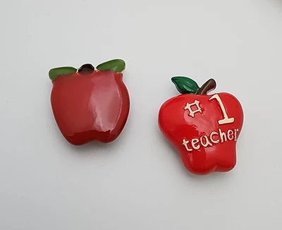 Vtg Apple Button Cover Red Teacher  Education Theme Ceramic Resin - Image 1 of 4