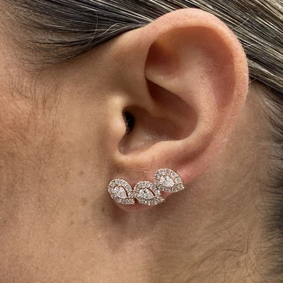 Diamond Earrings Pear & Round 1.67 Ct E-F VS1 Lab Created 14k Rose Gold - Image 1 of 4