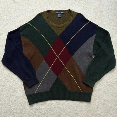 Suéter masculino vintage náutica XL linho mistura de algodão argila colorblock anos 90 LEIA - Imagem 1 de 4