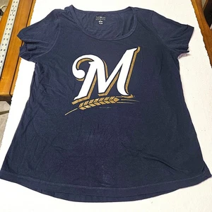 Camiseta Milwaukee Brewers para mujer grande azul marino logotipo "M" "mercancía genuina" - Imagen 1 de 4