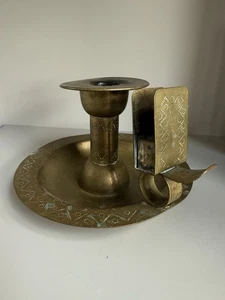 Vintage German Brass Chamber Candlestick With Attached Matchbox Holder - Picture 1 of 6